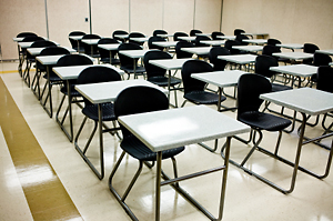 A clean tile floor in a classroom